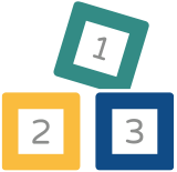 Three toy blocks with the numbers 1, 2, 3.